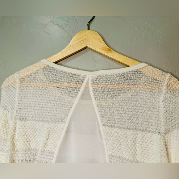 Cache Eyelet Sweater Moonchild Stripe Sheer Detailing Ivory Cream SZ Large - Picture 7 of 12
